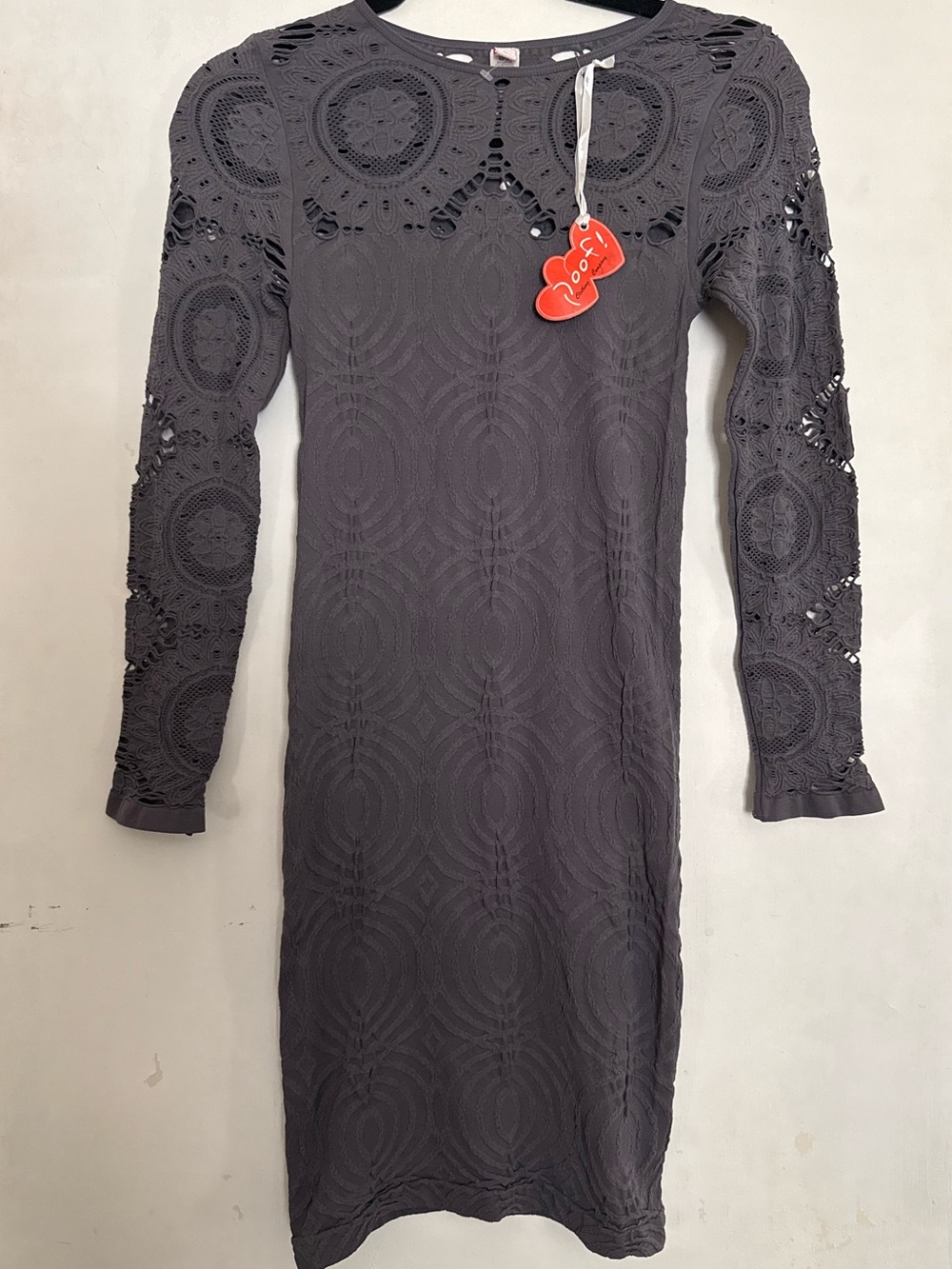 Poof! Women's Light Violet/Gray Crochet Sleeve Bodycon Dress